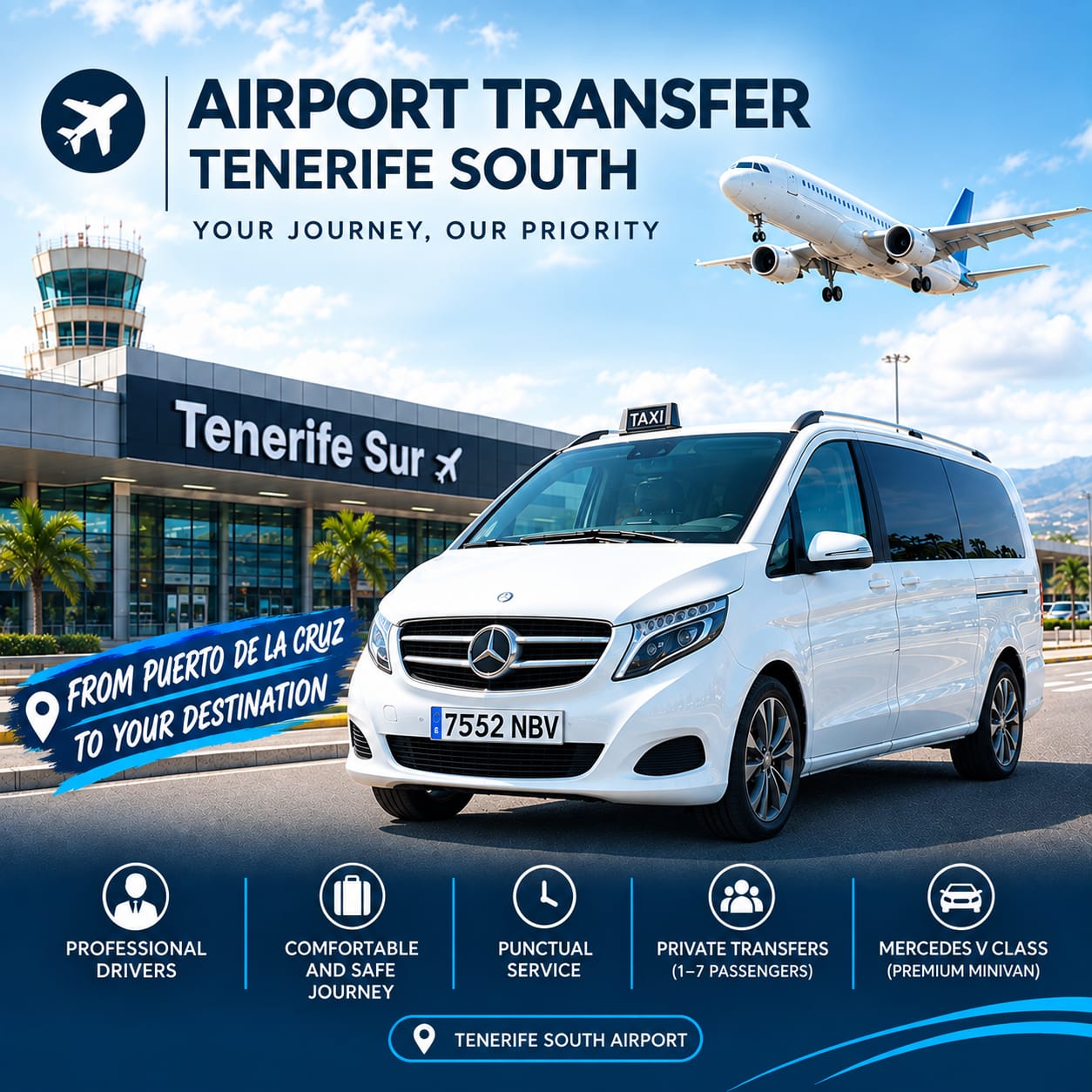 Airport transfer Tenerife South from Puerto de la Cruz